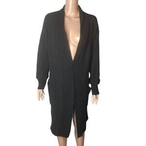 Vintage Ostrich USA Long Cardigan Sweater Womens Lar Black Open Front Textured